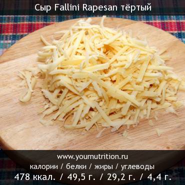 Сыр Fallini Rapesan тёртый: калорийность и содержание белков, жиров, углеводов