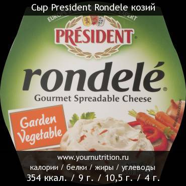 Сыр President Rondele козий: калорийность и содержание белков, жиров, углеводов