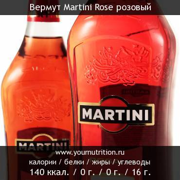 Вермут Martini Rose розовый: калорийность и содержание белков, жиров, углеводов