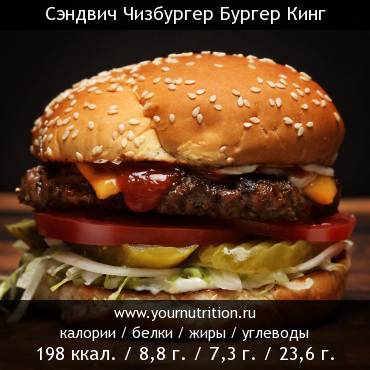 Сэндвич Чизбургер Бургер Кинг: калорийность и содержание белков, жиров, углеводов