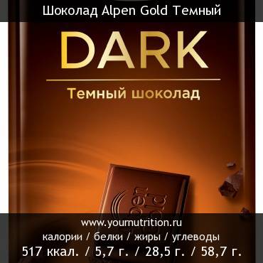 Шоколад Alpen Gold Темный: калорийность и содержание белков, жиров, углеводов
