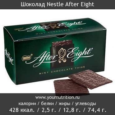 Шоколад Nestle After Eight: калорийность и содержание белков, жиров, углеводов
