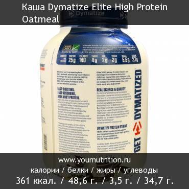 Каша Dymatize Elite High Protein Oatmeal: калорийность и содержание белков, жиров, углеводов