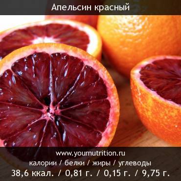 Апельсин красный: калорийность и содержание белков, жиров, углеводов